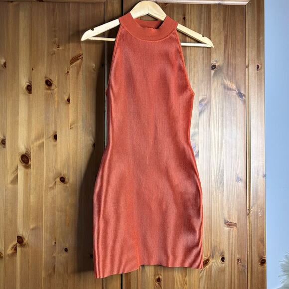 Babaton Aritzia Sculpt Knit Halter Dress Women’s Small Orange Mini Bodycon Club - Picture 5 of 9